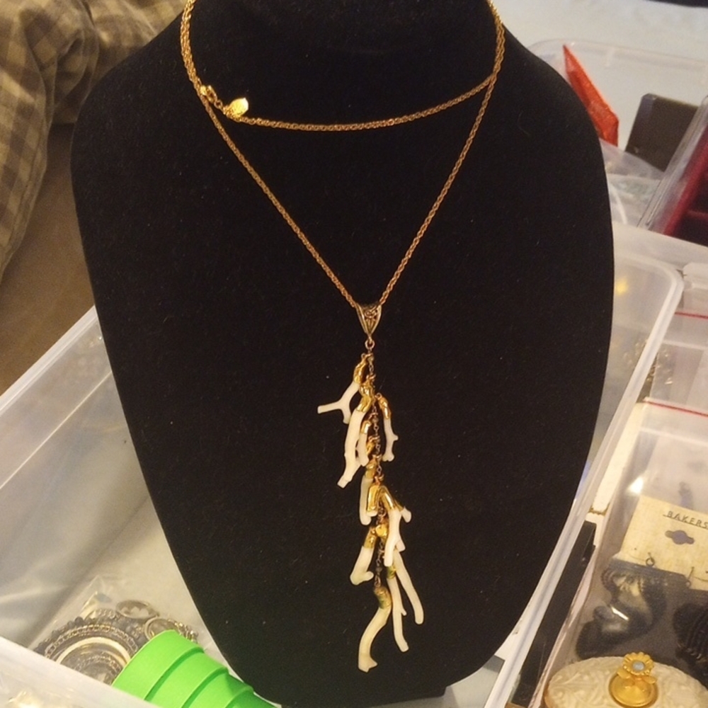 White Branch Coral, Handmade Pendant, Joan Rivers Gold Tone Chain Is Included*